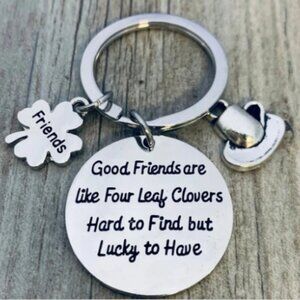 Friends Keychain-Good Friends Are Like Four Leaf Clovers- Coffee